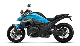 Ein modernes, hellblaues Motorrad von BMW, das aussieht wie ein Naked Bike oder Roadster. Es steht schräg von der Seite vor einem weißen Hintergrund. Der Motor und der Rahmen sind in einem dunklen Grau- oder Anthrazitton gehalten.